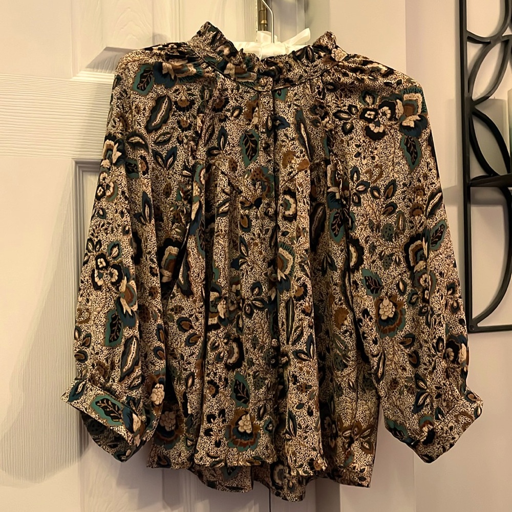 EVEREVE Brown/green paisley blouse. Size XS